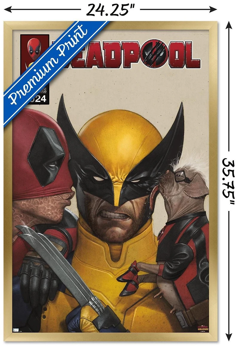 Marvel Deadpool & Wolverine - Homage Cover Wolverine Kisses Wall Poster with Magnetic Frame, 22.375" x 34"
