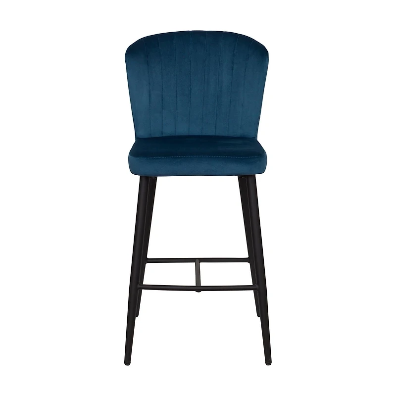 CorLiving Jasper Set of 2 Modern Upholstered Indoor Counter Height Bar Stools with Channel Tufted High Backs and Metal Legs