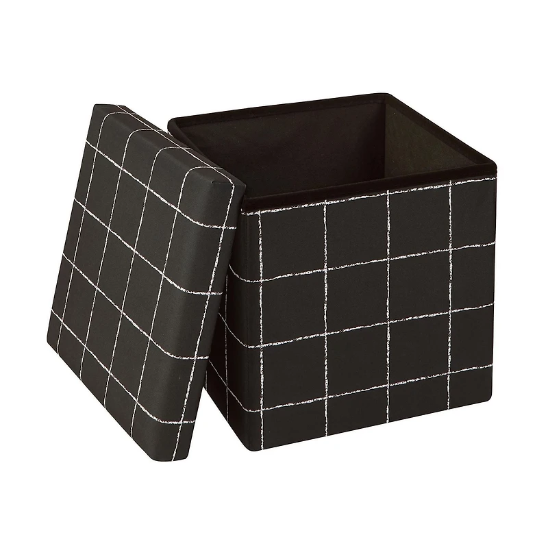 15 Inch Collapsible Storage Ottoman Black White