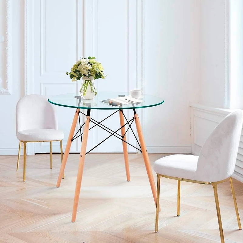 Heavenly Collection | Eiffel Glass Dining Table 32” Diameter for Dining Rooms or Outside Spaces