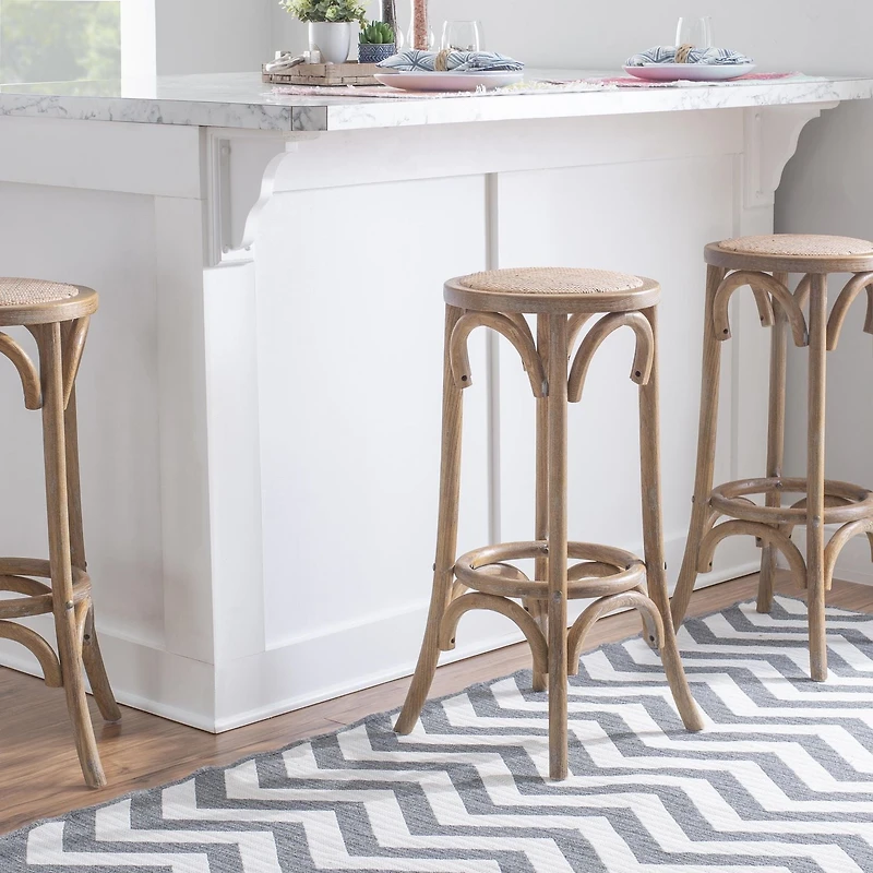 Whit Rattan Seat Backless Barstool, Natural