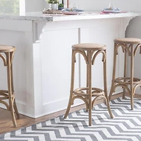 Whit Rattan Seat Backless Barstool, Natural