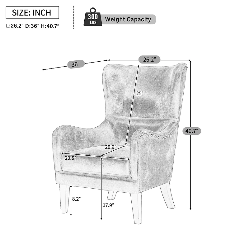 Noble House HI-BACK fauteuil clouté pour chambre d’étude de salon, Design classique, brun