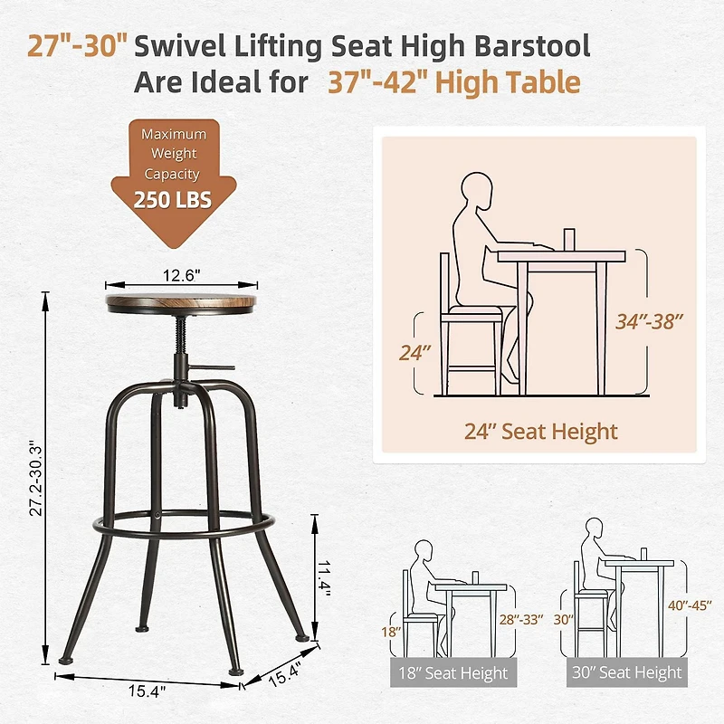 Ensemble de 2 tabourets de bar Homy Casa à hauteur réglable pour tables de bar et cuisines