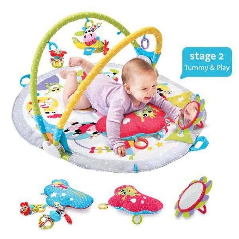 Yookidoo Tapis d'éveil pour bébé. Centre d'activités 3-en-1 pour nouveau-nés avec jouets pour le ventre, oreiller et miroir pour bébé. 0-12 Mois