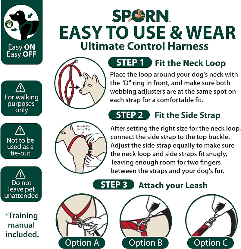 Ultimate Control Dog Harness Large Sized Dog, Black Nylon Large Dog Harness with Detachable Accessory Handle & Leash Extension, No Pull Dog Harness by Sporn