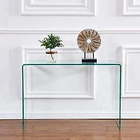 Heavenly Collection Console in Clear, Clear Glass Console, Un-tempered Glass Console, Bent Glass Console, Waterfall Console, Glass Console Table