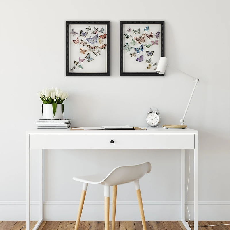 Set of Two Framed Under Glass Butterflies 8x10 - FRENCH NO BRAND IMPORT EX 2PK FRAMED BUTTERFLY