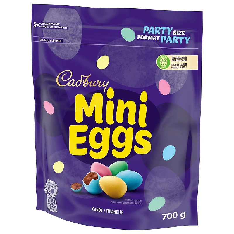 Cadbury Mini Eggs, friandises en forme d’œuf (friandises au chocolat en forme d’œuf), format Party, sac refermable, Préparé au Canada 700 g
