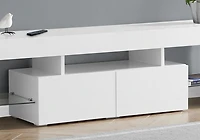 Monarch Specialties Meuble Tv, 63 Pouces, Console, Centre De Divertissement Média, Unite De Rangement, Salon, Chambre À Coucher, Stratifié, Blanc Lustré, Dégager, Contemporain, Moderne