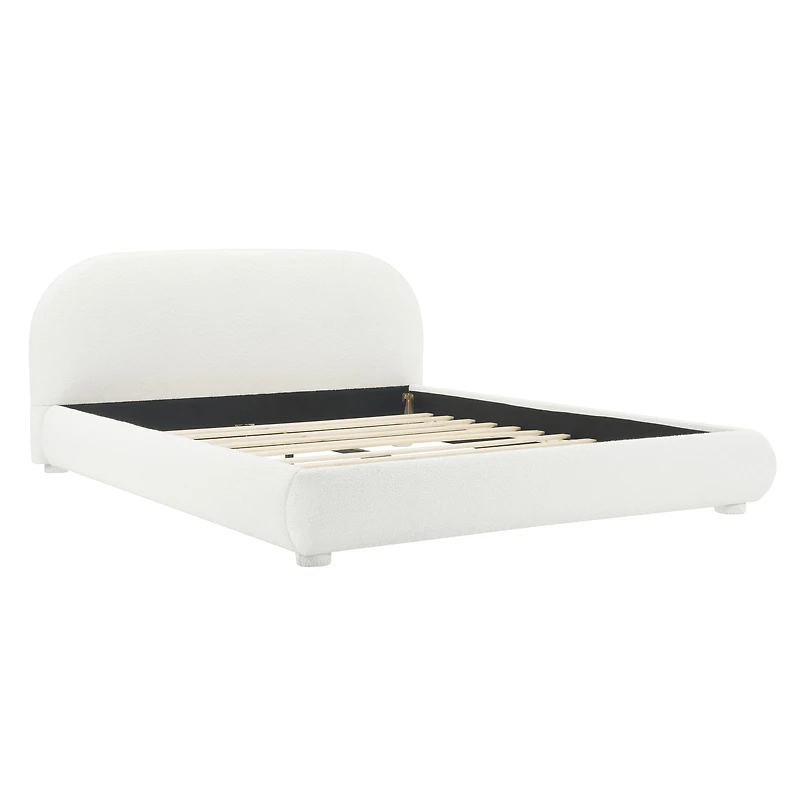 Noble House Lit rembourré Style Queen Cream, tête de lit en tissu texturé courbé avec cadre solide, blanc crémeux
