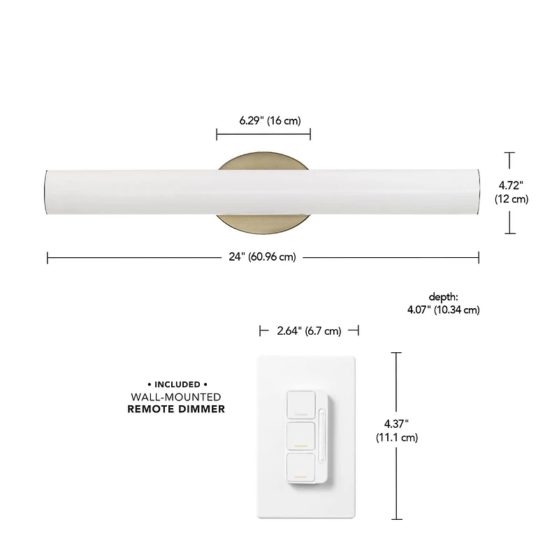AmbianceSelectMC applique murale couleur ajustable laiton de 24 po à DEL intégrée avec diffuseur en acrylique givré et télécommande murale avec gradateur, 91005758