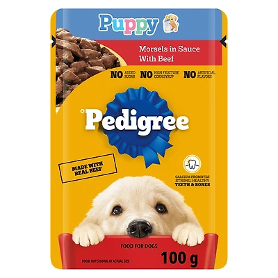 PEDIGREE Puppy Wet Dog Food Morsels in Sauce With Beef, 100g Pouch