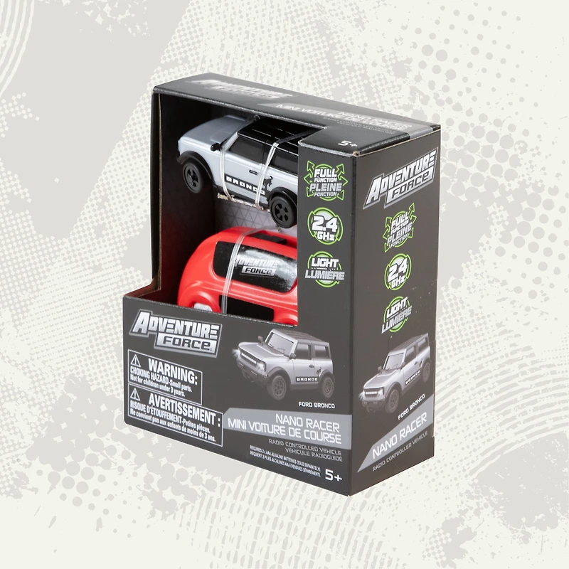 Adventure Force 1:64 Scale RC Nano Racer Ford Bronco Grey, Rechargeable Mini Remote Control Car with Lights – Red, Ages 6+