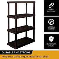 Hyper Tough Plastic Shelves Garage Shelf Basement Storage 4-Tier W36 x D18 x H56" Black Total Capacity 600 lb