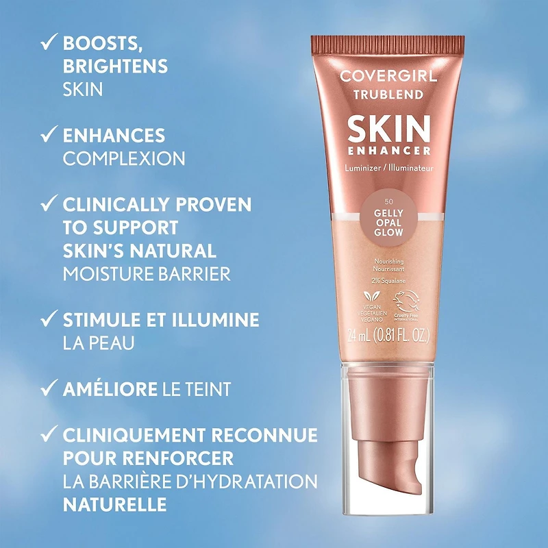 Covergirl TruBlend Skin Enhancer, Luminizer, Healthy-Looking Glow, Flexible Coverage, Clean & Vegan, Water-Based Formula, For All Skin Tones, Boost & brighten