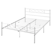 Fullfurnique Cadre de Lit Plateforme en Métal Simple avec Tête et Pied de Lit, Simple, Blanc