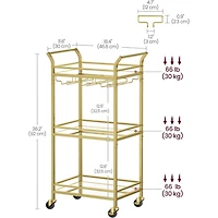 Boutique Home Tempered Glass Gold Bar Serving Cart