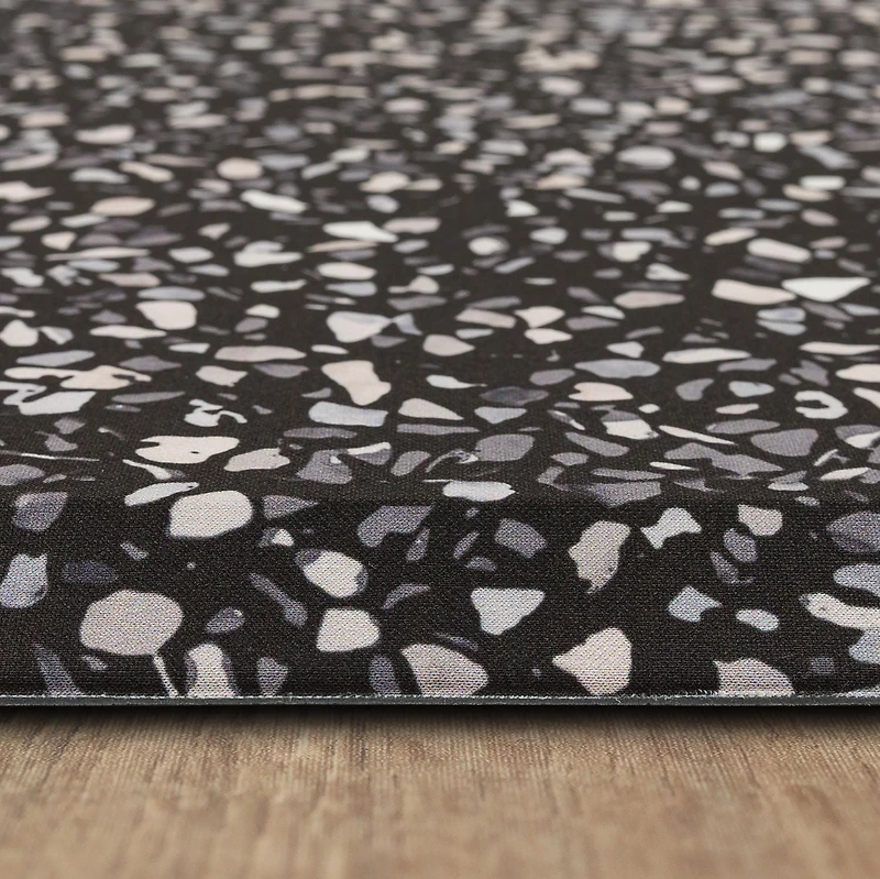 Terrazo Tile Black Polyester Kitchen Mat 18x30
