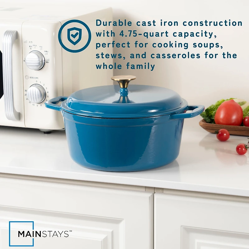 Cocotte en fonte émaillée antiadhésive Mainstays 4,75 L, bleue - 1 unité