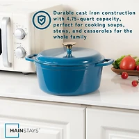 Cocotte en fonte émaillée antiadhésive Mainstays 4,75 L, bleue - 1 unité