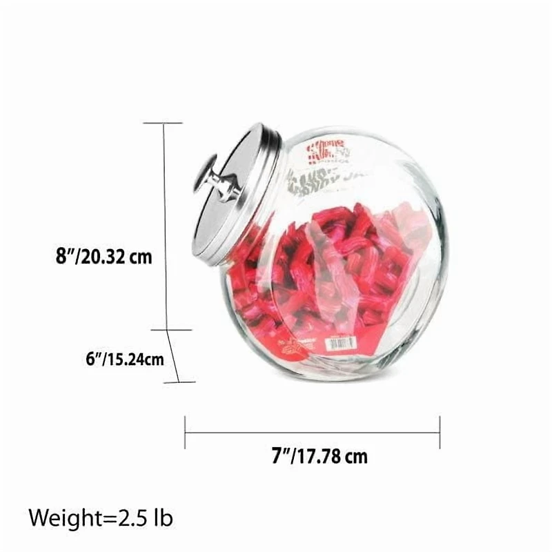 Large 91 oz. Round Glass Candy Storage Jar with Stainless Steel Top, Clear