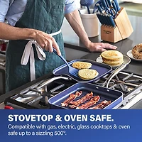 Granitestone 10.5” Nonstick Square Fry Pan – Ultra Durable Aluminum Skillet, Stay Cool Handle