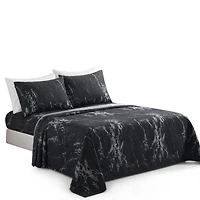 Marina Decoration Ultra Soft Silky Deep Pocket Rich Printed Bedding Rayon from Bamboo All Season Sheet Set with Pillowcases, Modern Black Marble Pattern