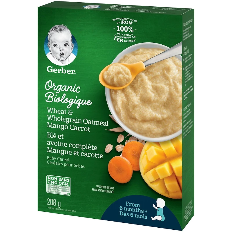 GERBER® Bio Blé et avoine ent. Mangue Carotte, cér. Bébés 208 g