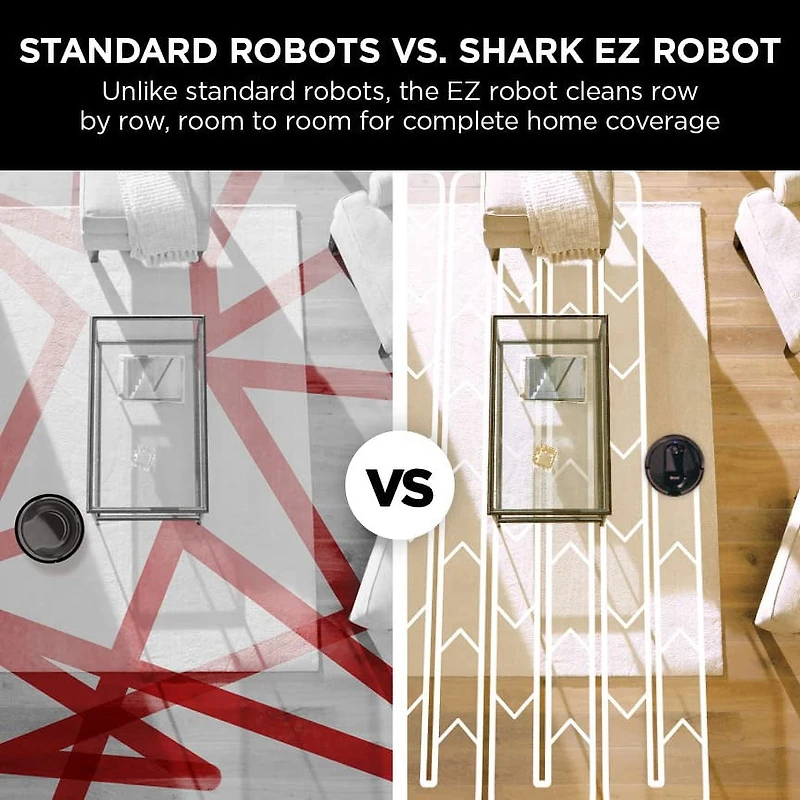 Aspirateur Shark EZ Robot avec nettoyage rangée par rangée, aspiration puissante, parfait pour les poils d'animaux, connecté au Wi-Fi, RV990CA, Noir