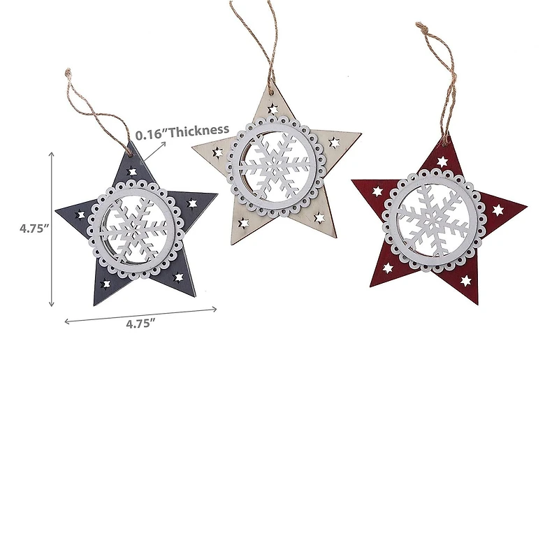 Christmas Ornament Star With Snowflake  - Set of 6