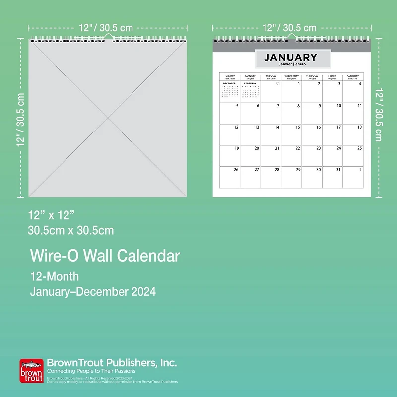 BrownTrout Ebony and Ivory 2024 12x12 Inch Wire-O Wall Calendar, 9781975470586