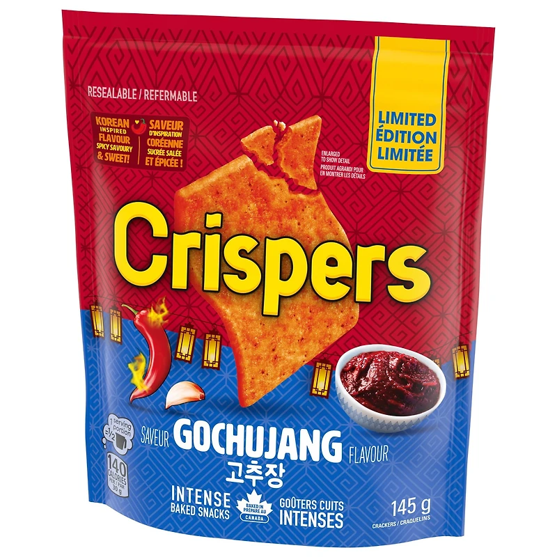 CRISPERS, Gochujang Crackers, Salty Snacks, Limited Edition, Baked In Canada, 145 g