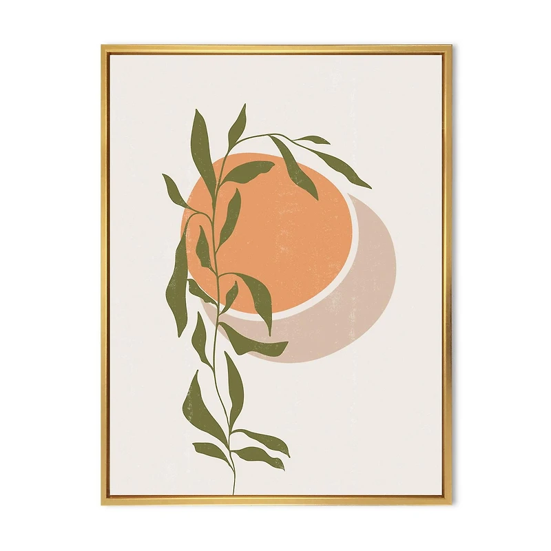 Designart Soleil et lune orange abstraits avec des feuilles tropicales ART MURAL À CADRE FLOTT