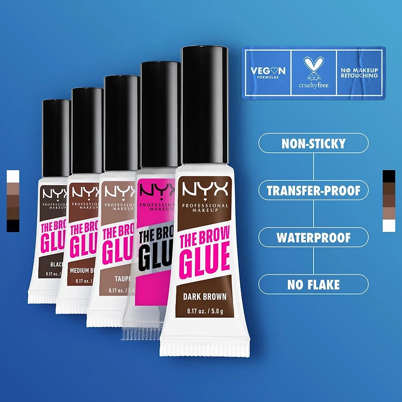 NYX PROFESSIONAL MAKEUP, The Brow Glue, Instant Brow Styler, 16H Extreme Hold, Vegan Formula - Warm Brown, 0.18oz / 5g, Tinted brow styler