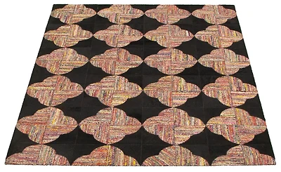 ECARPETGALLERY 4'10" x 6'8" Contemporary Cowhide Patchwork Handmade Area Rug for Living Room, Dining Room and Bedroom in Black
