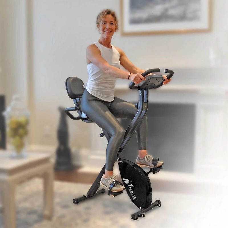 Iron Body Fitness Motion Series C4 Folding Exercise Bike with LCD Monitor, 8 Resistance Levels, Compact X-Frame Design