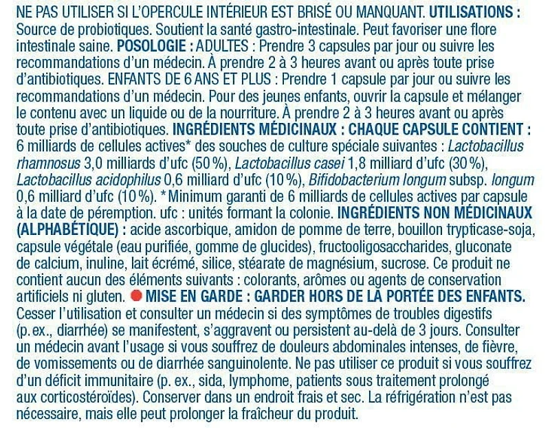 Equate Acidophilus et bifidus 6 milliards de cellules actives 180 Capsules Végétariennes