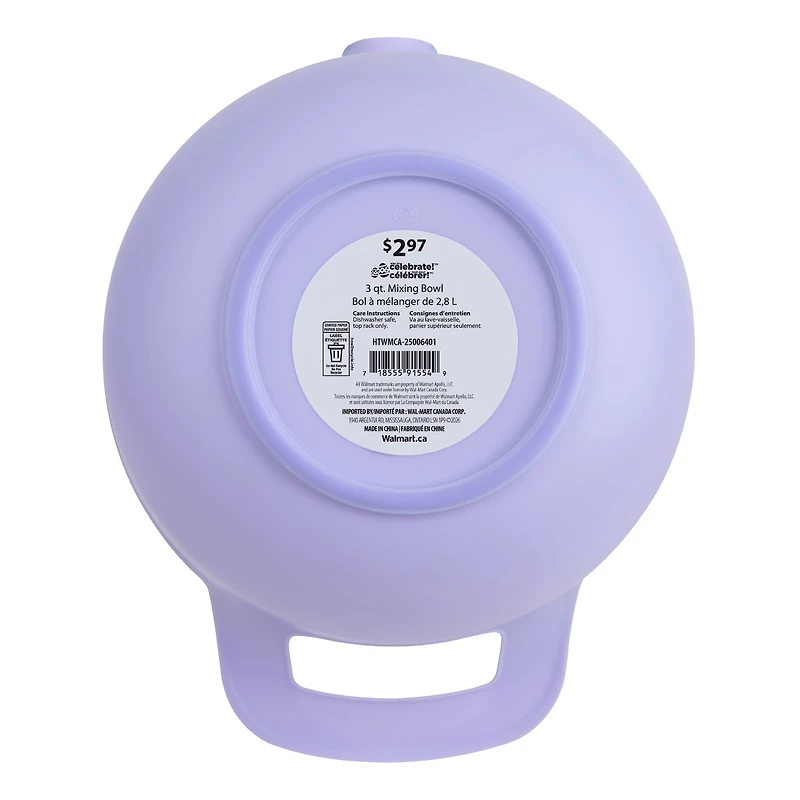 Bol à mélanger de cuisine Way to Celebrate de 3 pintes (3 qt) en violet doux, outil de pâtisserie pour Pâques