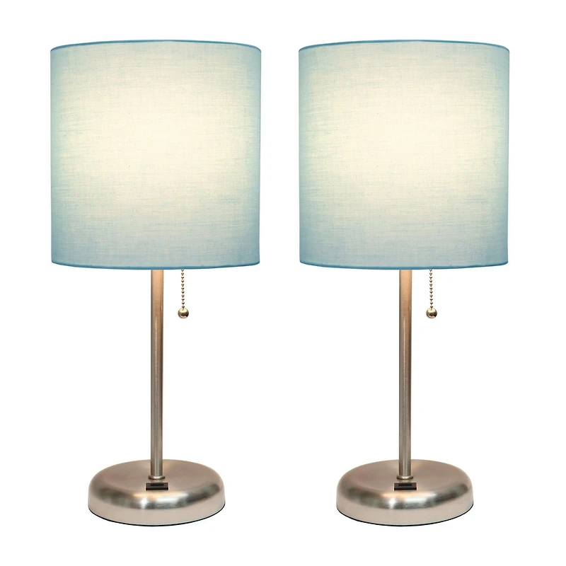 LimeLights Stick Lamp with USB charging port and Fabric Shade 2 Pack Set