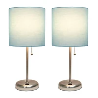LimeLights Stick Lamp with USB charging port and Fabric Shade 2 Pack Set