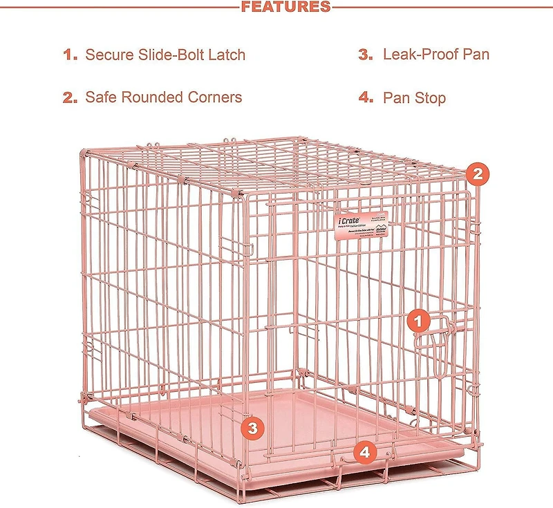 Midwest Icrate – Porte simple rose de 24 po pour chiens