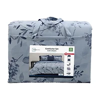 Parure de lit Mainstays Soft Touch Bed in a Bag, 11 pièces, réversible, motif floral bleu, avec draps, pour lit double Couette et draps tout-en-un, pleine grandeur