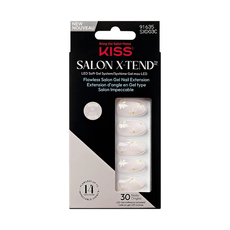 KISS Salon X-tend LED Soft Gel System Decorated Nails, Red Flags, Medium Almond, 34 count, X-tend LED Soft Gel
