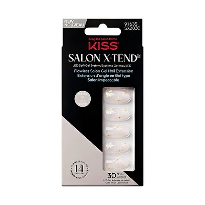 KISS Salon X-tend LED Soft Gel System Decorated Nails, Red Flags, Medium Almond, 34 count, X-tend LED Soft Gel
