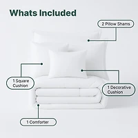 Beddora Ensemble de Lit 5 Pcs – Comprend une Couette, 2 Taies d'Oreiller, un Coussin Décoratif et un Coussin Carré – Ultra-Doux, Toutes Saisons, Grand – Blanc Éclatant