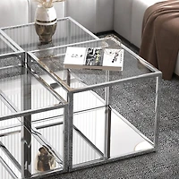 Contemporary Metal and Glass Large Square Coffee Table - Silver