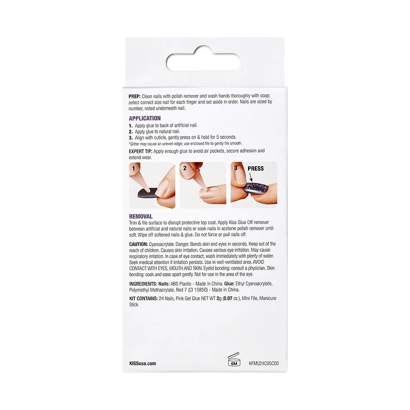 Kiss Gel Fantasy - faux ongles, 28 comptes, court Allure et longueur