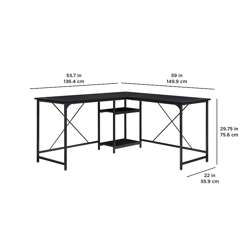 Mainstays - Bureau convertible à 2 configurations avec tablettes de rangement inférieures, Ados et Adultes