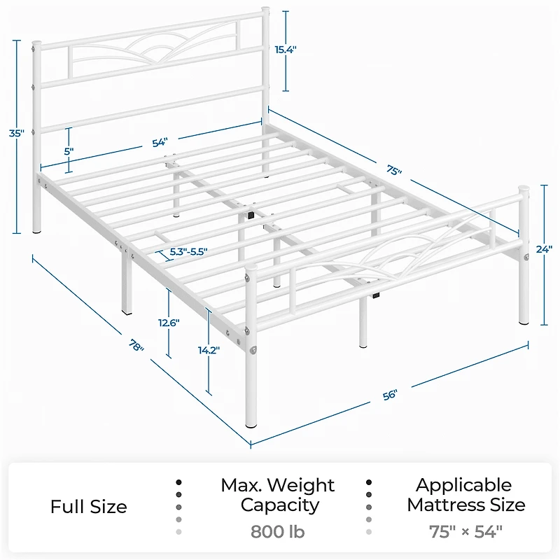 Fullfurnique Cadre de Lit Plateforme en Métal avec Tête de Lit Inspirée des Nuages, Double, Blanc